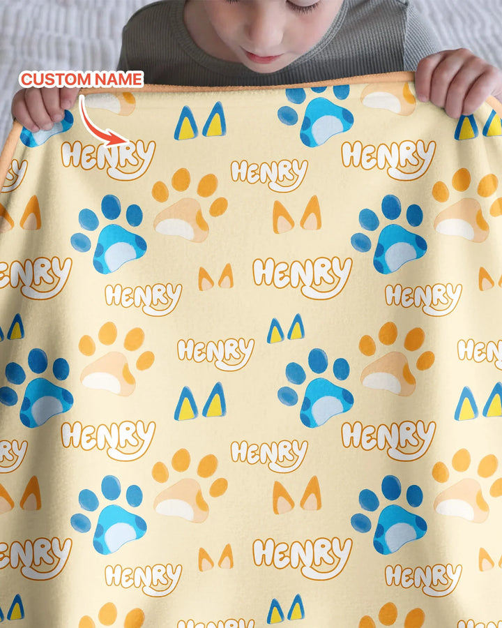 Custom Name Favourite Blue Dog Family Matching Bamboo Blanket
