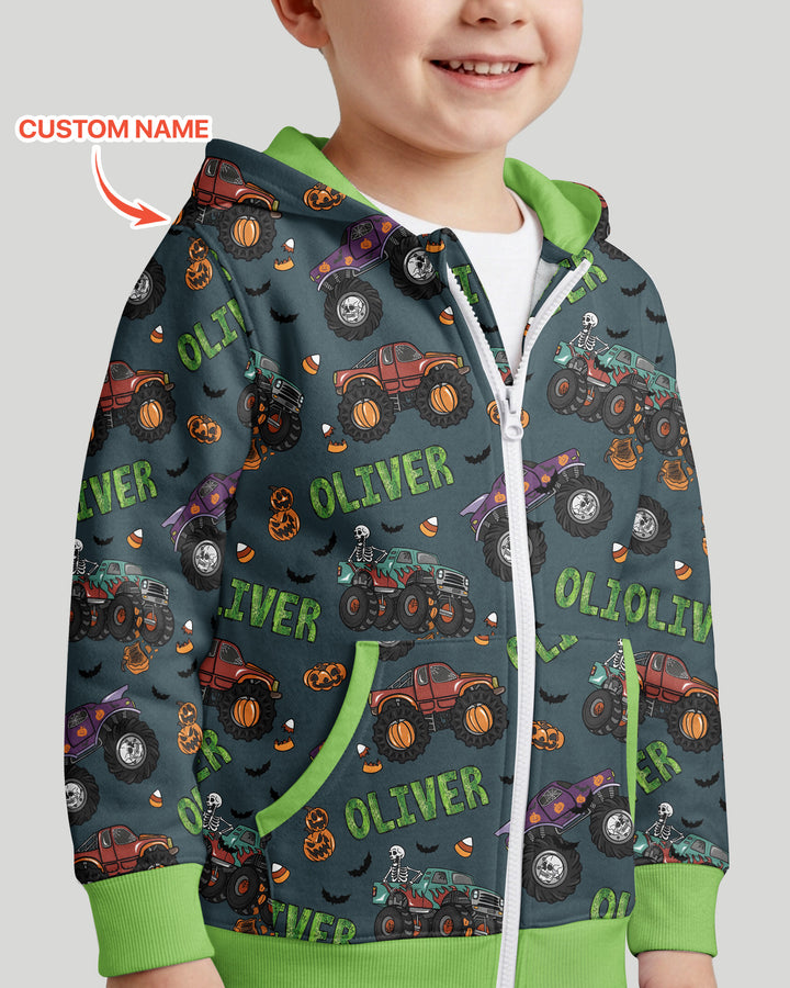 Custom Name Haunted Monster Trucks Bamboo Zip Hoodie