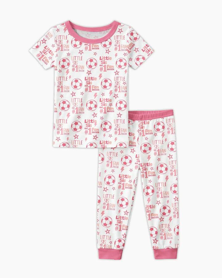 Little Sister and Bro #1 Fan Soccer Bamboo Two Piece Short Sleeve Pajama Set
