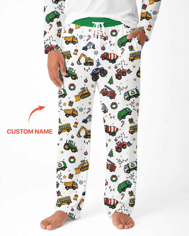 Custom Name Little Trucks Christmas Tree Bamboo Men's Pajama Set