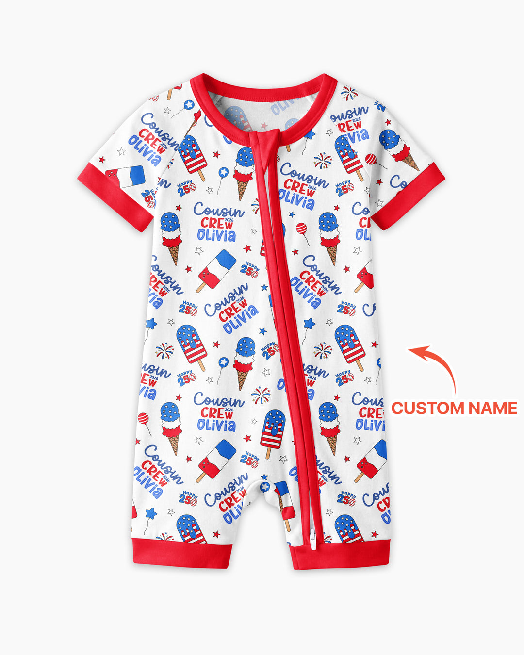 Custom Name 4th of July Cousin Crew Bamboo Shorty Zippy