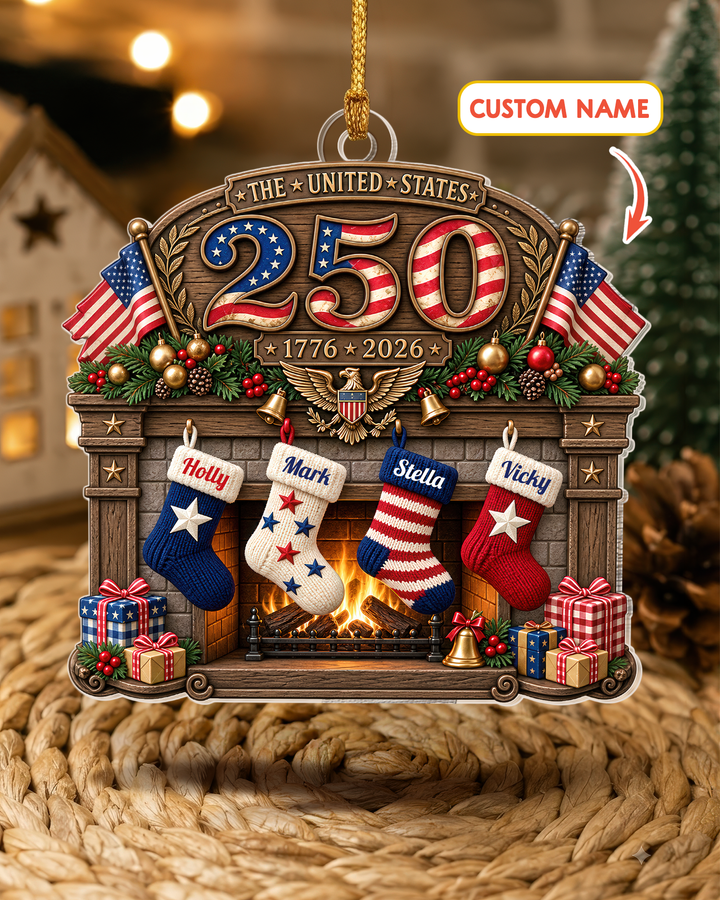 USA 250th Anniversary Fireplace 1-Side Photo Acrylic Ornament