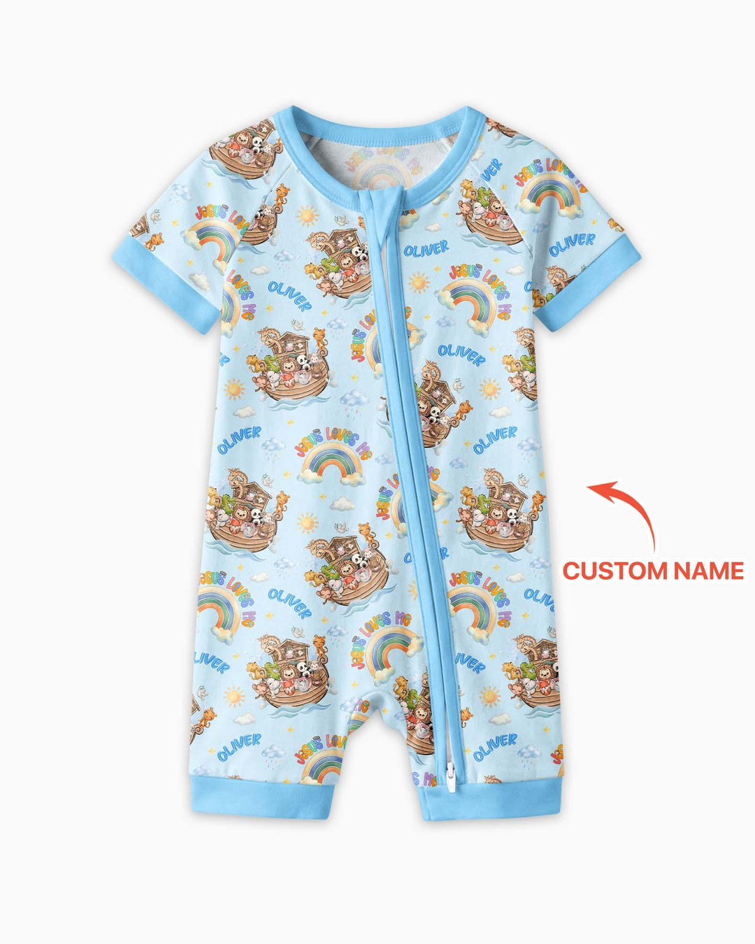 Custom Name Jesus Loves Me Noah's Ark Bamboo Shorty Zippy