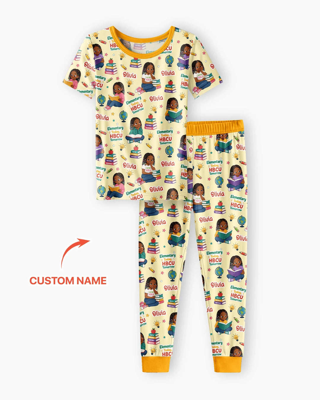 Custom Name Elementary Today HBCU Tomorrow Bamboo Two Piece Short Sleeve Pajama Set