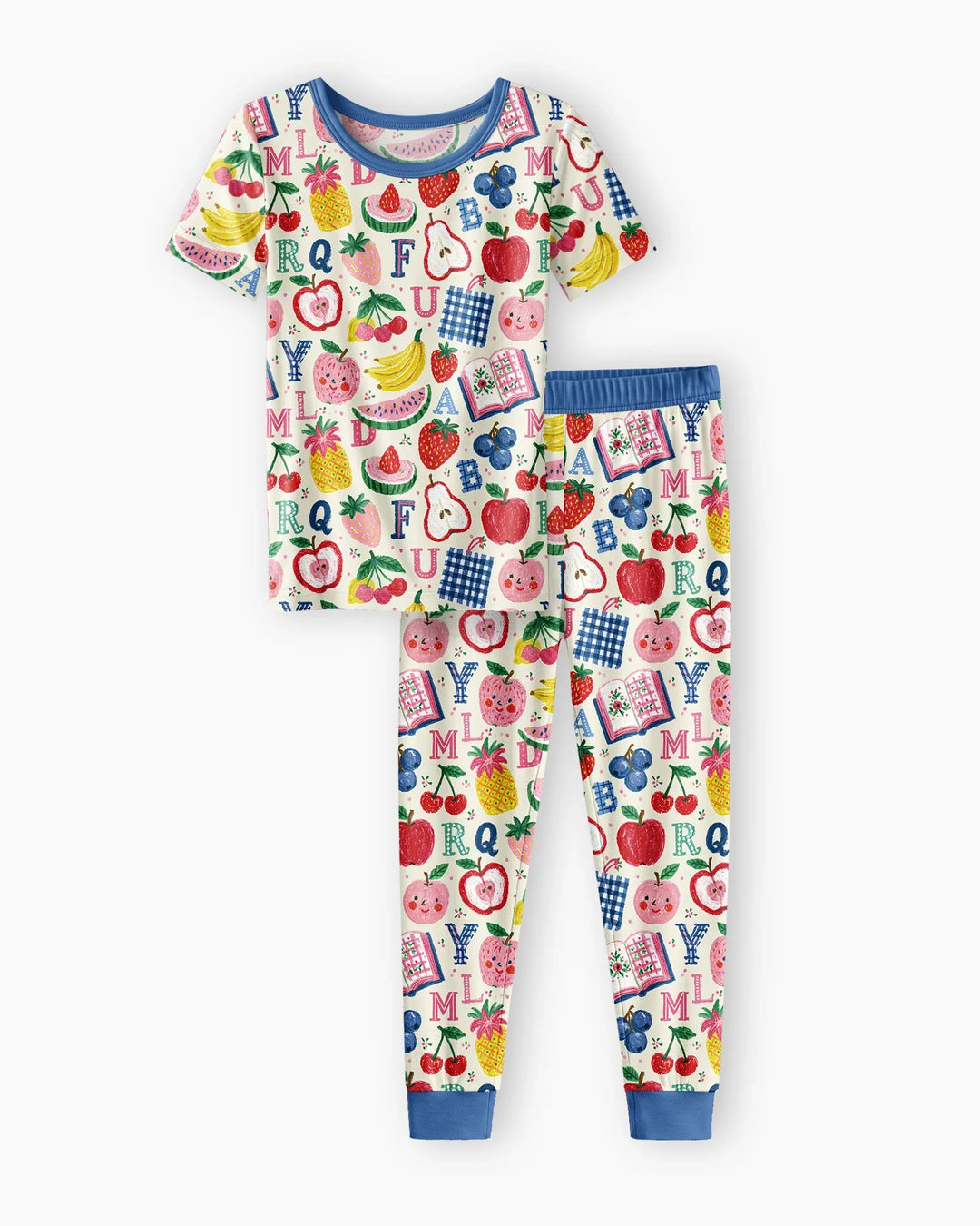 Back To School Fruit Alphabet Bamboo Two Piece Short Sleeve Pajama Set
