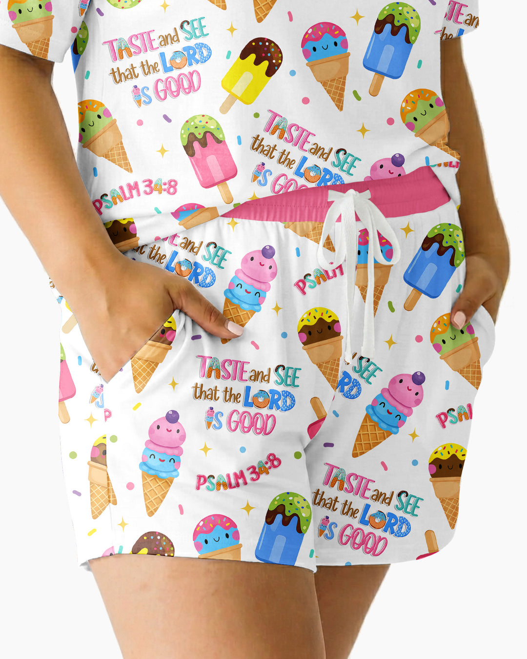 Jesus Summer Ice Cream Taste and See That The Lord Is Good Bamboo Women Short Sleeve Short Pajama Set
