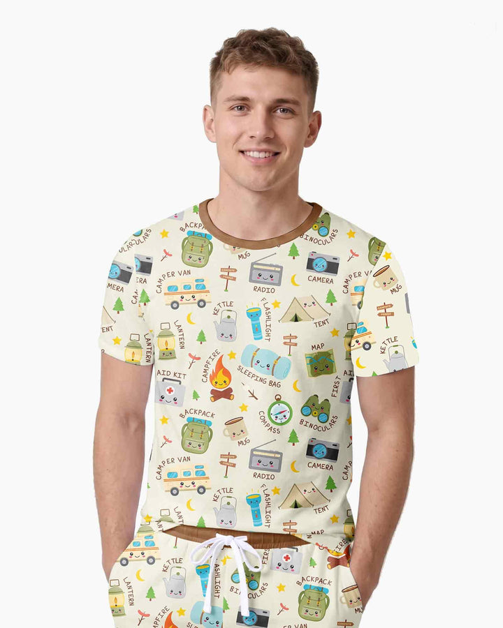 Little Camp Adventure Family Matching Bamboo Men Short Sleeve Short Pajama Set