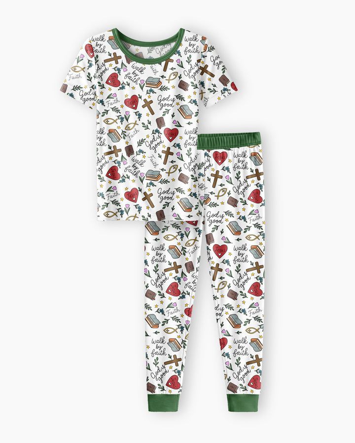 Love Jesus God Is Good Bamboo Two Piece Short Sleeve Pajama Set