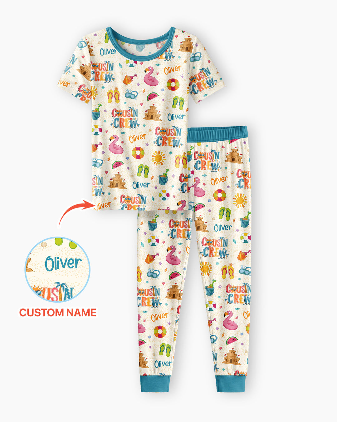 Custom Name Summer 2026 Cousin Crew Bamboo Two Piece Short Sleeve Pajama Set