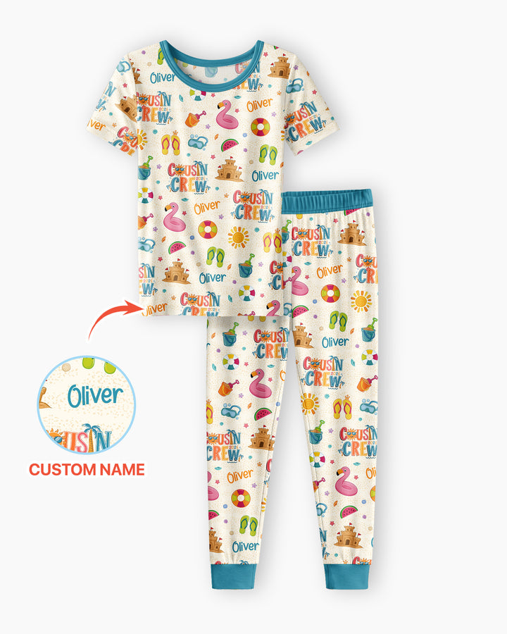 Custom Name Summer 2026 Cousin Crew Bamboo Two Piece Short Sleeve Pajama Set