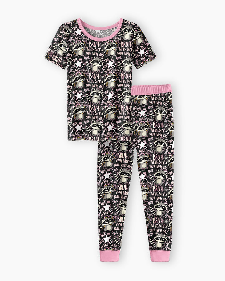 Bruh We're Back Raccoon Bamboo Two Piece Short Sleeve Pajama Set