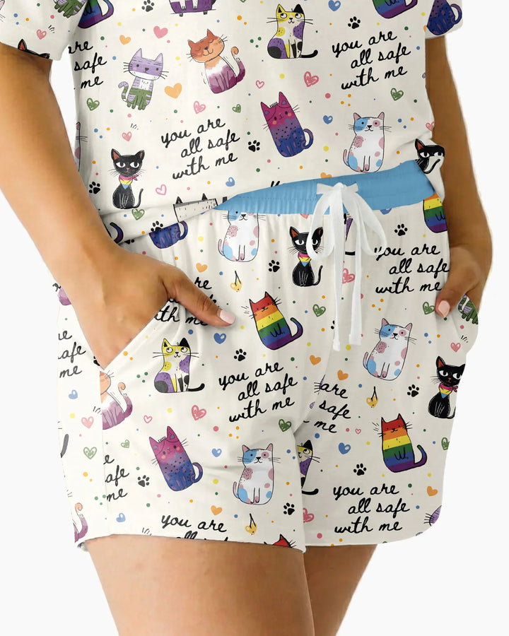 Loved & Safe Kitties Family Matching Bamboo Women Short Sleeve Short Pajama Set