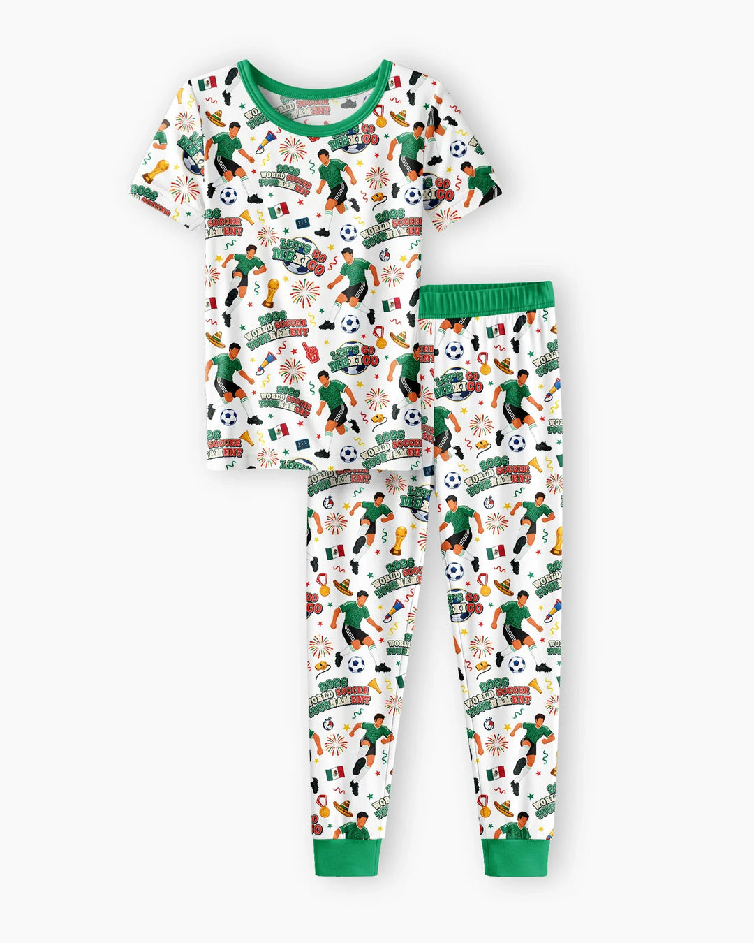 World Soccer Tournament Let's Go Mexico Family Matching Bamboo Two Piece Short Sleeve Pajama Set
