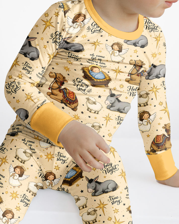 Nativity Christmas Holy Night Bamboo Two Piece Long Sleeve Pajama Set