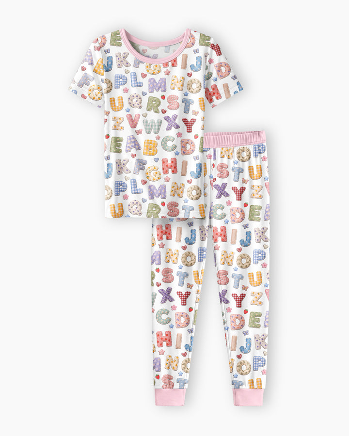 Fabric Alphabet Letters Bamboo Two Piece Short Sleeve Pajama Set