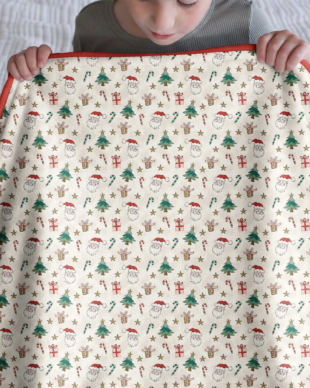 Vintage Santa Christmas Doodles Bamboo Blanket