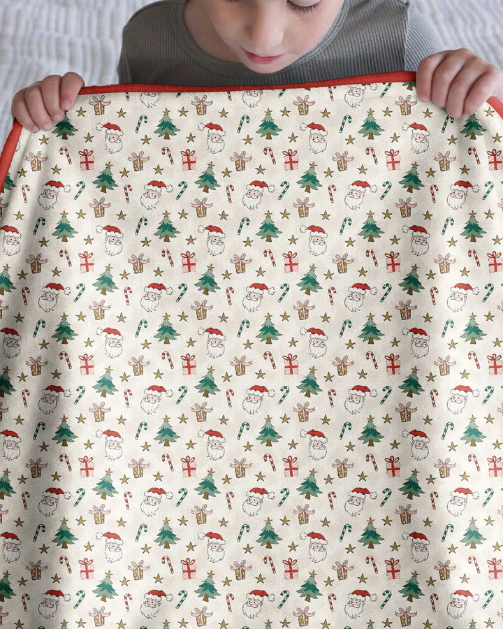 Vintage Santa Christmas Doodles Bamboo Blanket