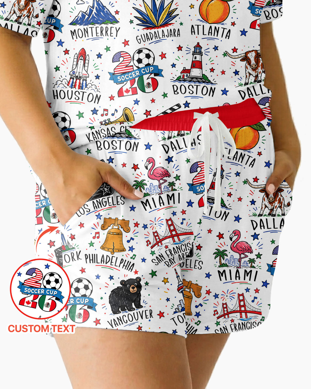 2026 Soccer Cup Host Citties Bamboo Women Short Sleeve Short Pajama Set