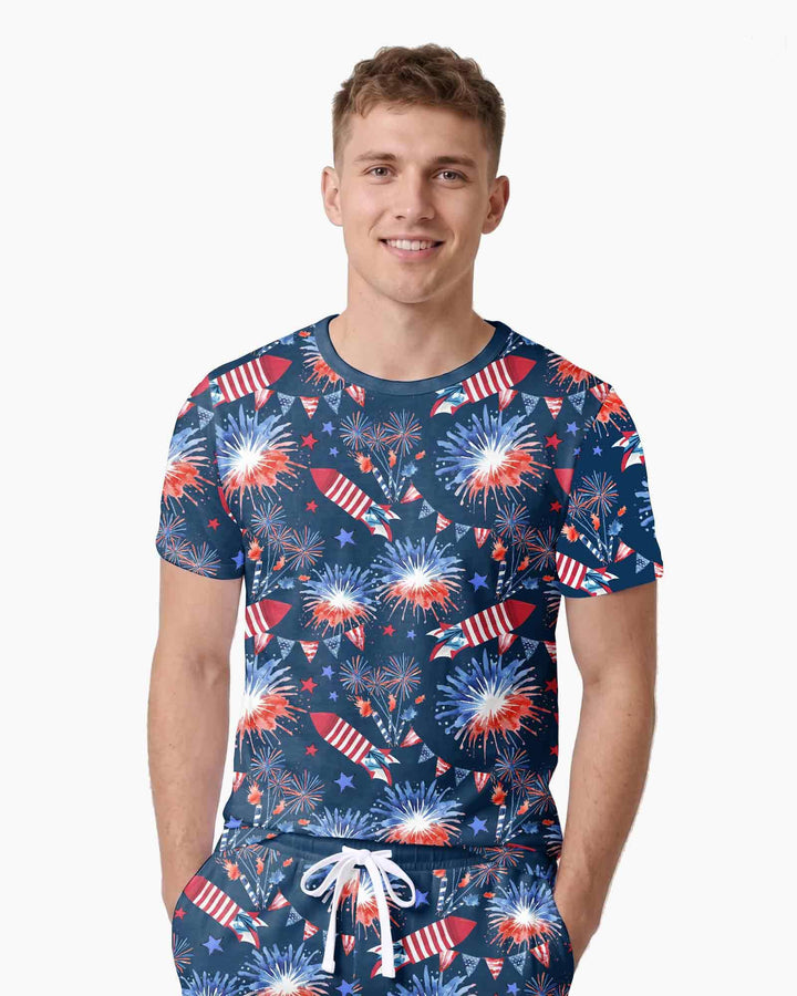 Firework Bamboo Men Short Sleeve Short Pajama Set