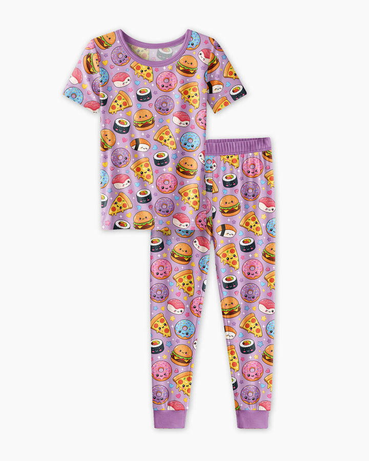 Kawaii Snack Party Bamboo Two Piece Short Sleeve Pajama Set