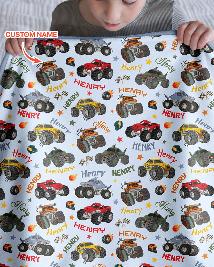 Personalized Monster Truck Bamboo Blanket