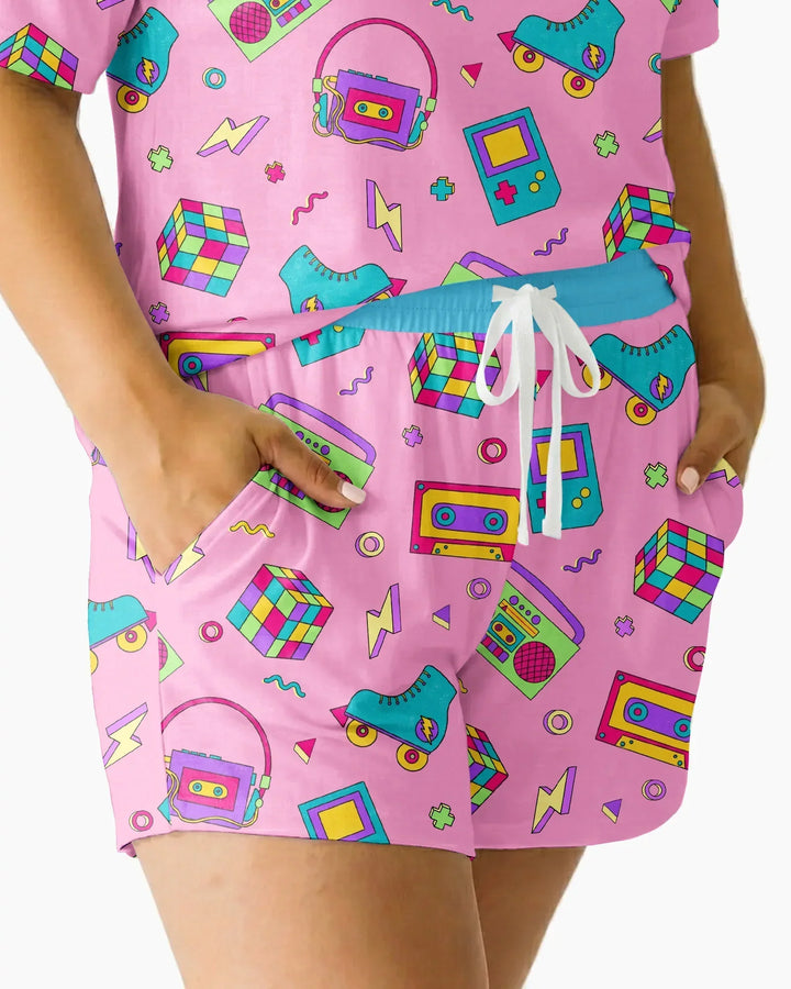 80s Retro Neon Bamboo Women Short Sleeve Short Pajama Set