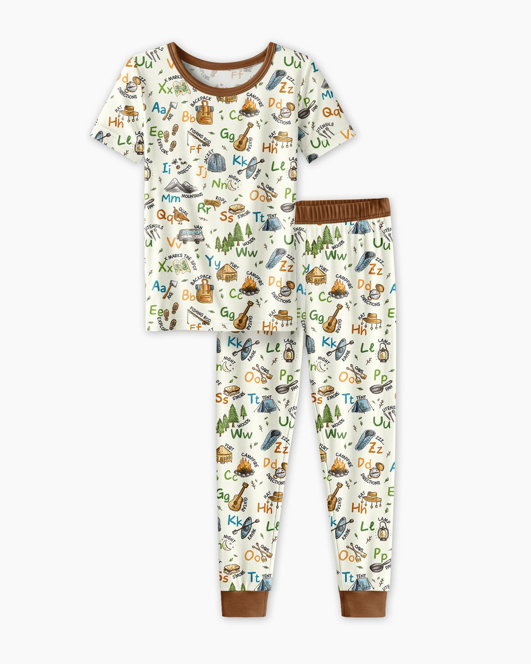 Adventure Alphabet ABCs Summer Camp Bamboo Two Piece Short Sleeve Pajama Set