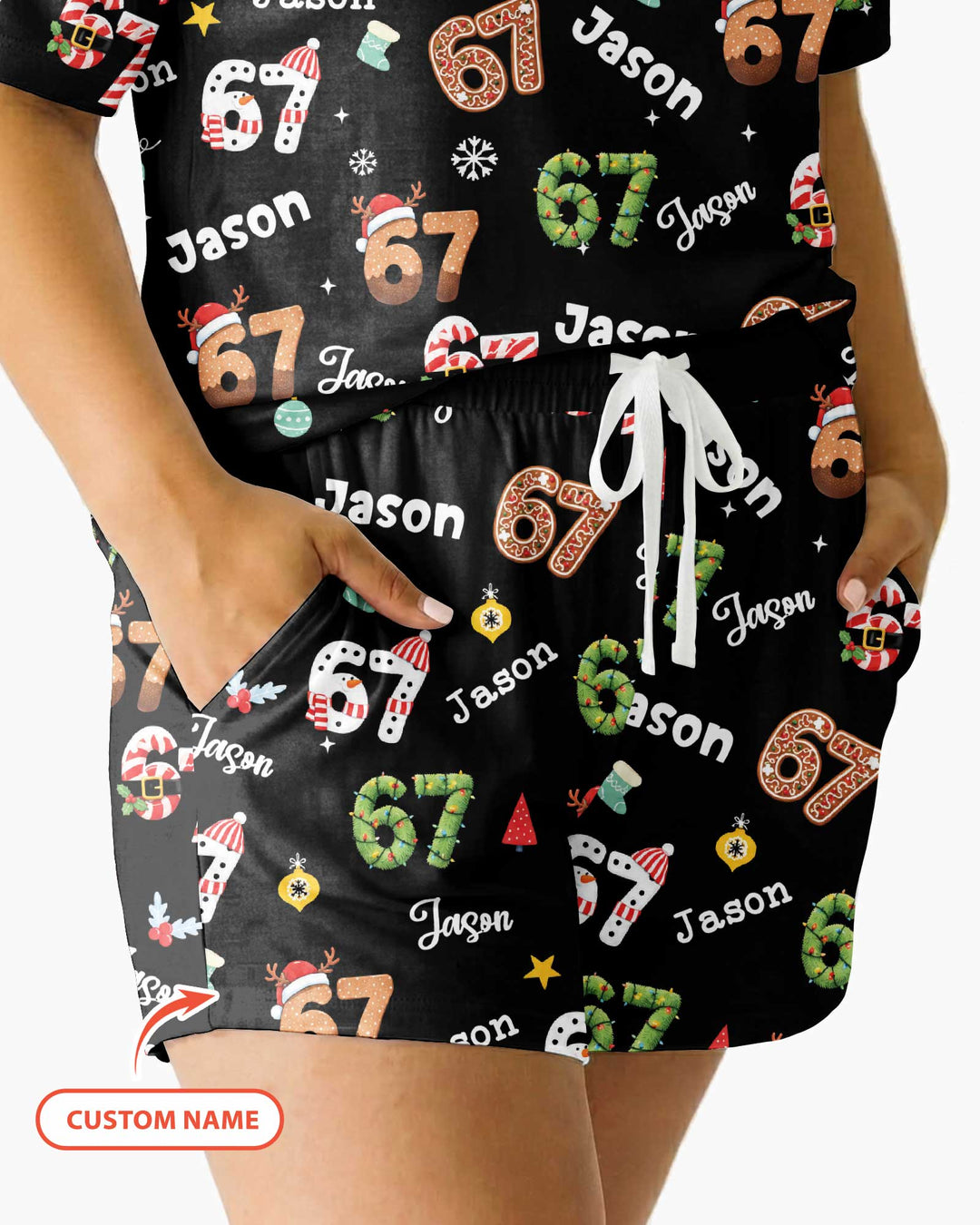 Custom '6 7' Six Seven Christmas Slang Meme Bamboo Women Short Sleeve Short Pajama Set