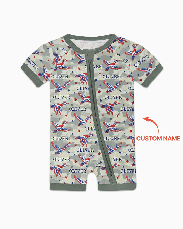 Custom Name America Mallard Duck Family Matching Bamboo Shorty Zippy