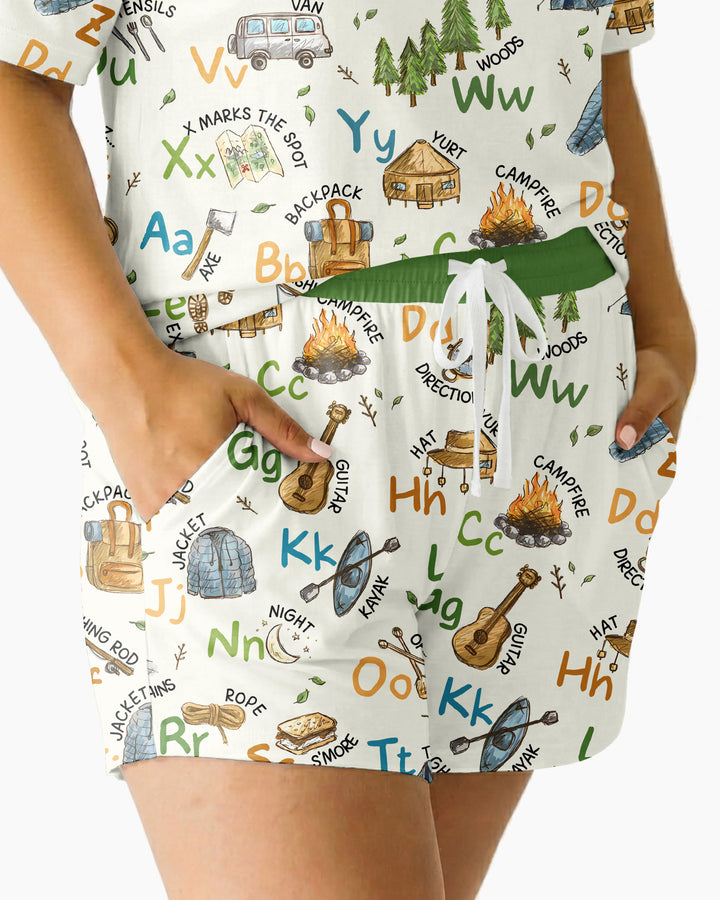 Adventure Alphabet ABCs Summer Camp Bamboo Women Short Sleeve Short Pajama Set