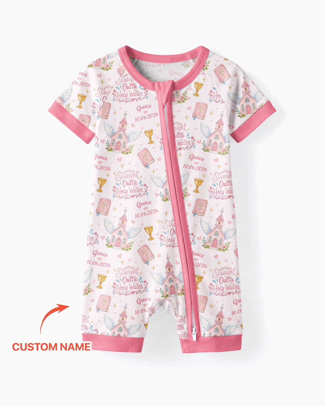 Custom Name Baptism Christening Straight Outta Holy Water Bamboo Shorty Zippy