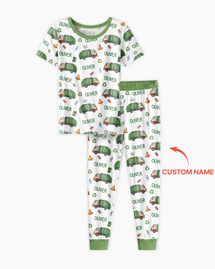 Custom Name Garbage Day Bamboo Two Piece Short Sleeve Pajama Set