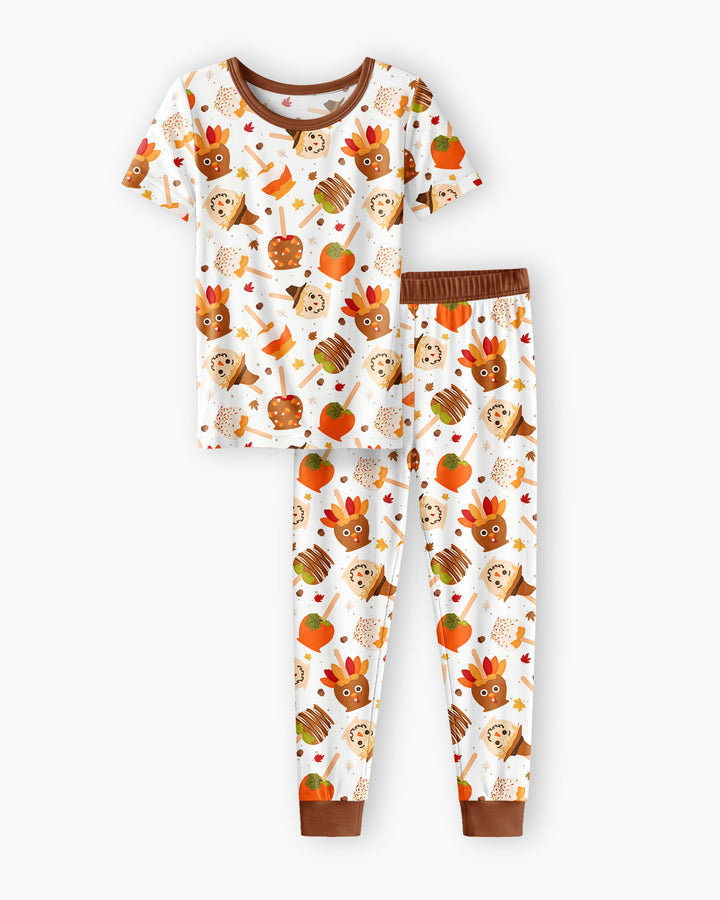 Fall Caramel Apple Family Matching Bamboo Two Piece Short Sleeve Pajama Set