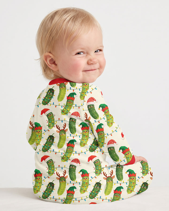 Cheerful Christmas Pickle Bamboo Two Piece Long Sleeve Pajama Set