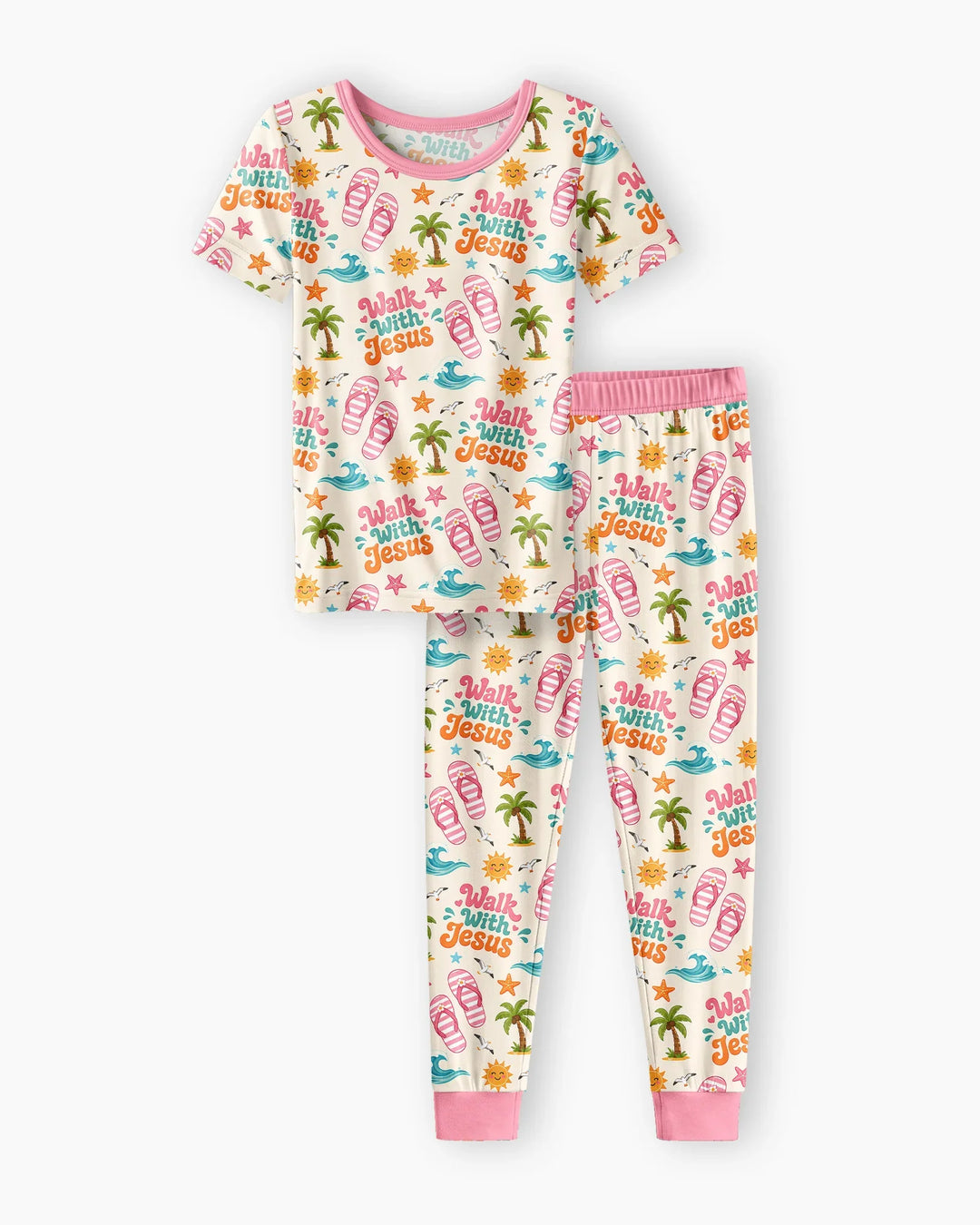 Groovy Summer Walk With Jesus Bamboo Two Piece Short Sleeve Pajama Set