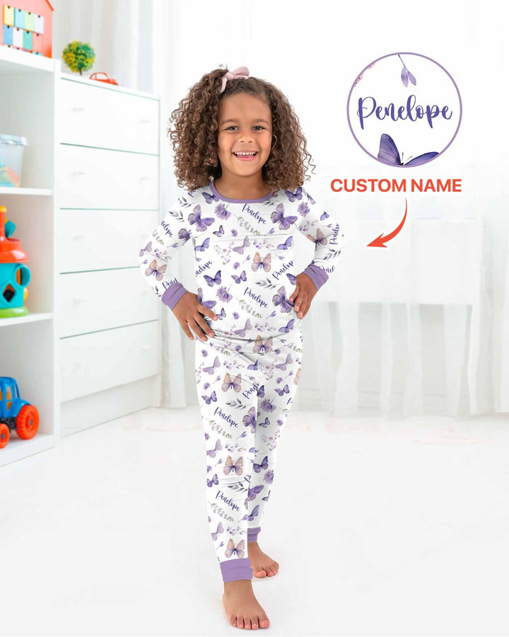 Custom Name Lilac Bloom Bamboo Two Piece Long Sleeve Pajama Set
