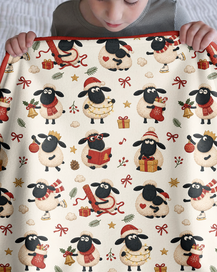 Festive Holiday Sheep Bamboo Blanket