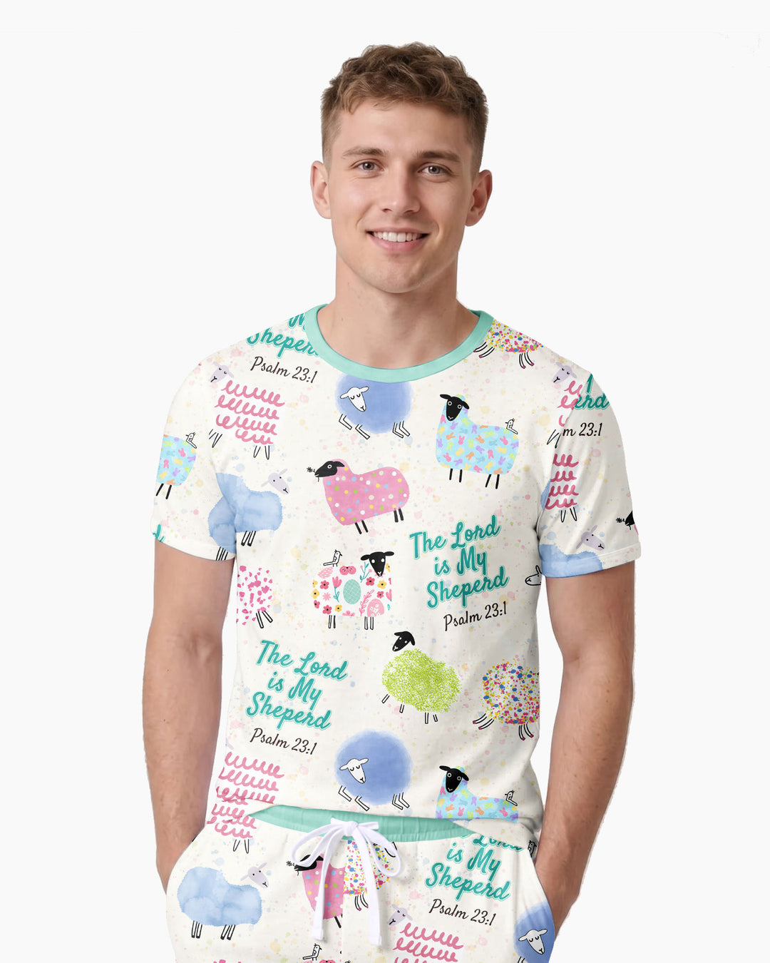 The Lord Is My Shepherd Psalm 23 Bamboo Men Short Sleeve Short Pajama Set