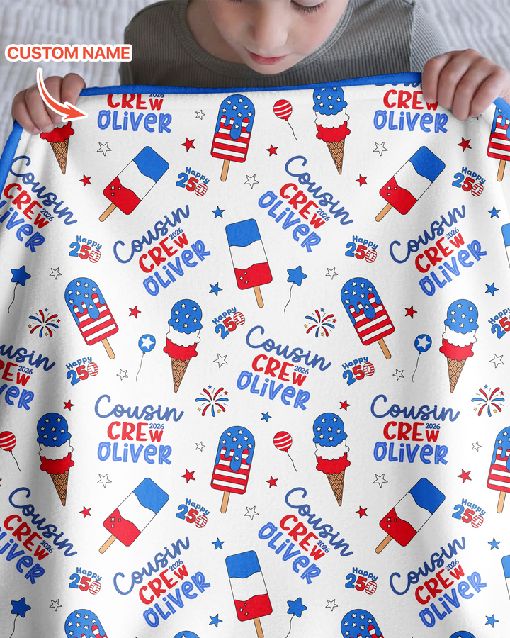 Custom Name 4th of July Cousin Crew Bamboo Blanket