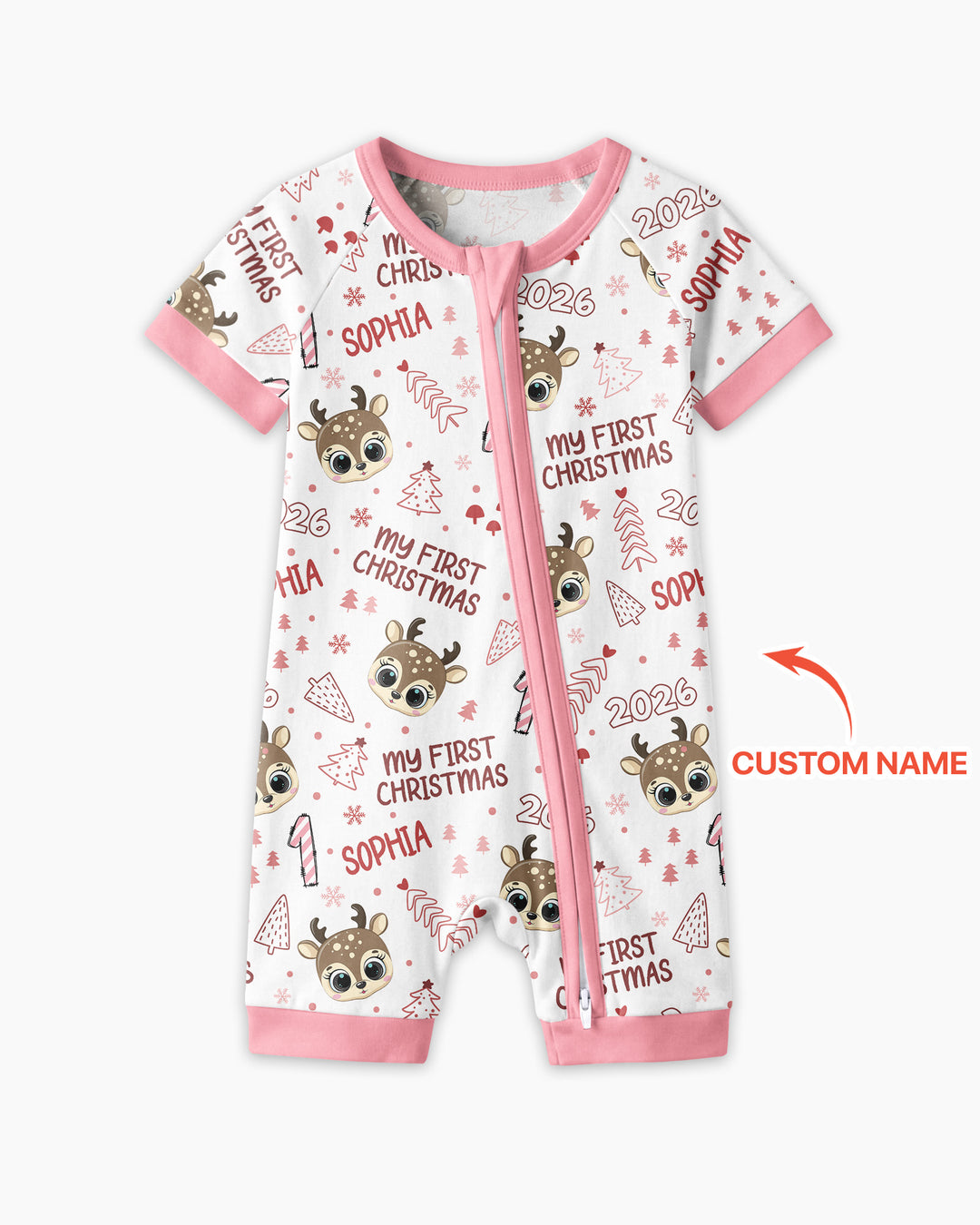 Custom Name Cute Reindeer My First Christmas Bamboo Shorty Zippy