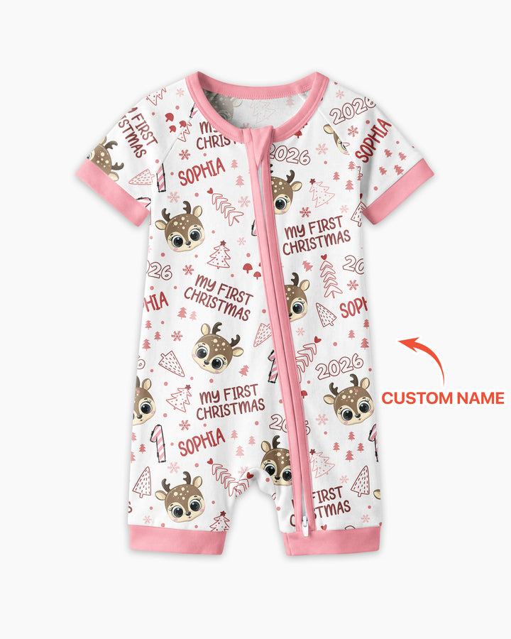 Custom Name Cute Reindeer My First Christmas Bamboo Shorty Zippy