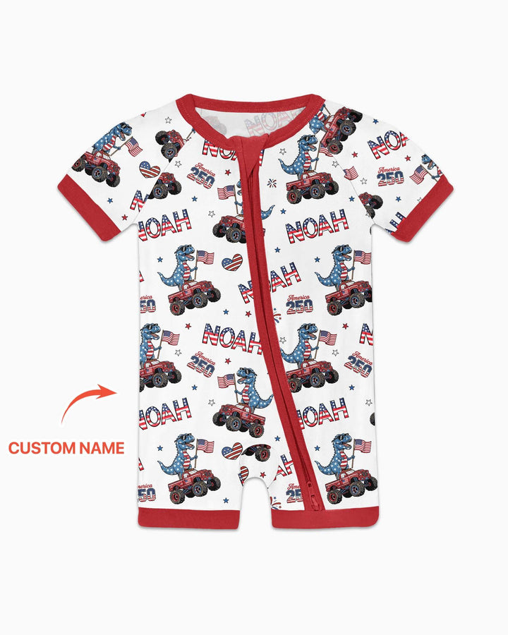 Custom Name American Flag Dinosaur Bamboo Shorty Zippy