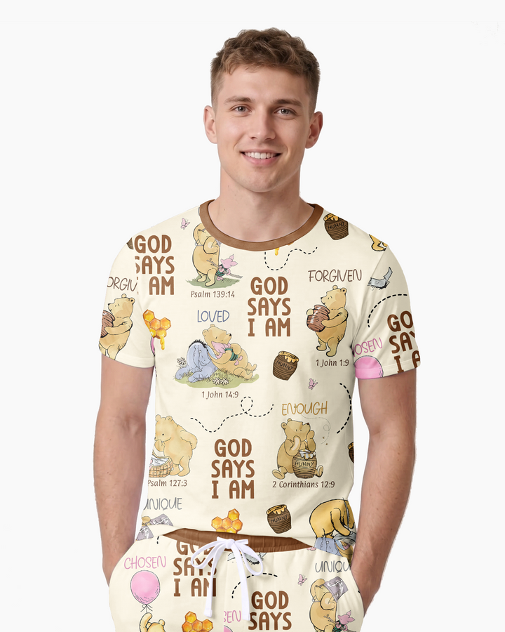 God Says I Am – Little Blessings Bamboo Men Short Sleeve Short Pajama Set