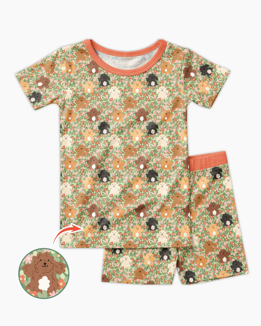 Puppy Garden Family Matching Bamboo Two Piece Short Sleeve Shorts Pajama Set