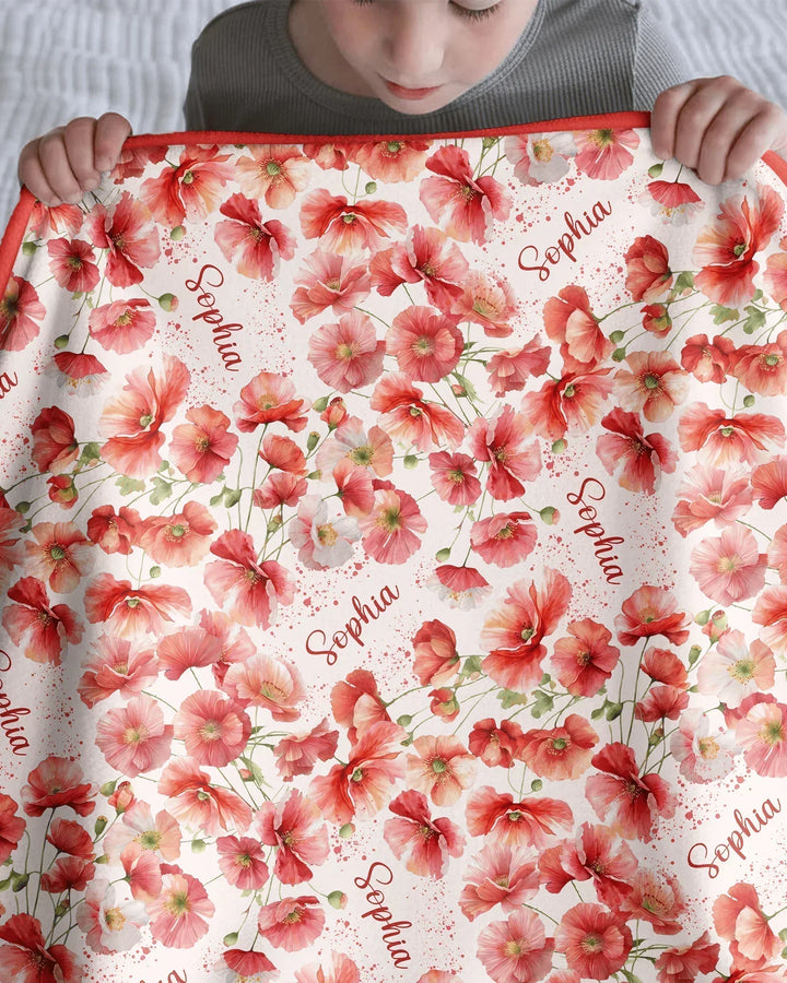 Custom Name Birth Month Flowers Bamboo Blanket