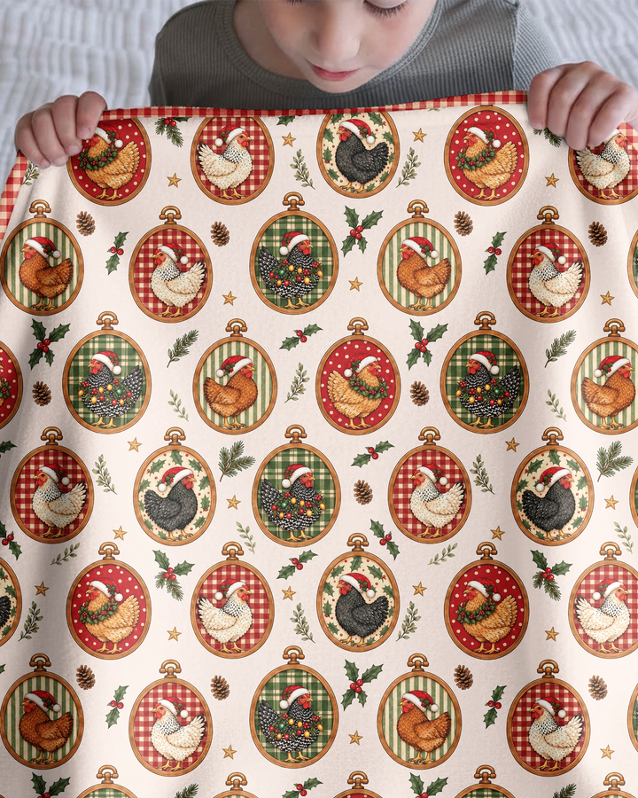 Chicken Merry Clucking Christmas  Bamboo Blanket