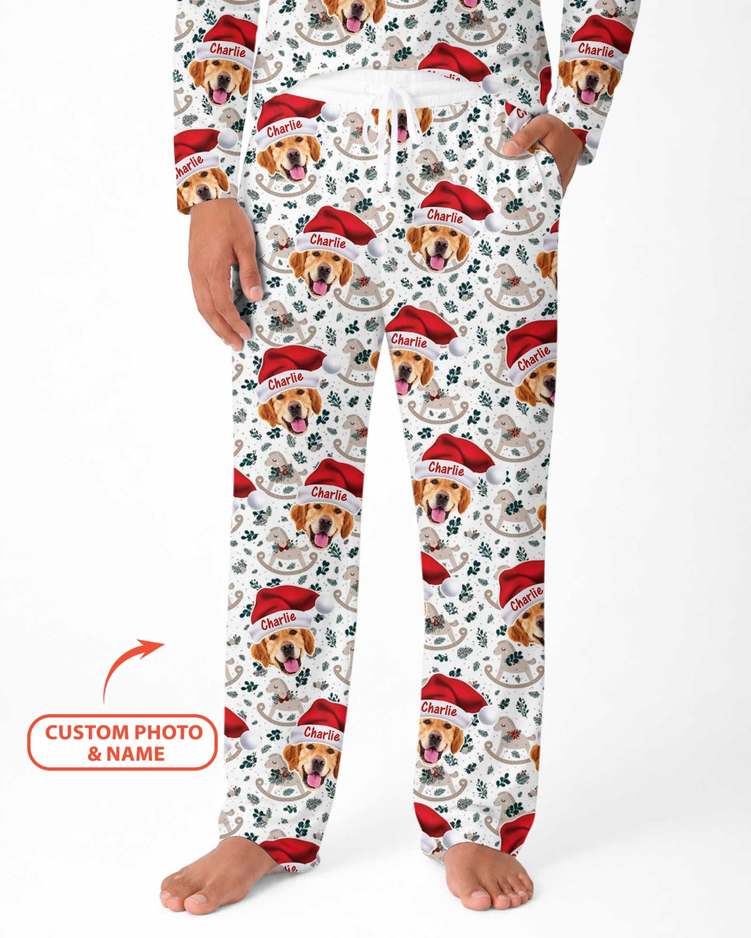 Custom Dog Photo Santa Claus Bamboo Men's Pajama Set