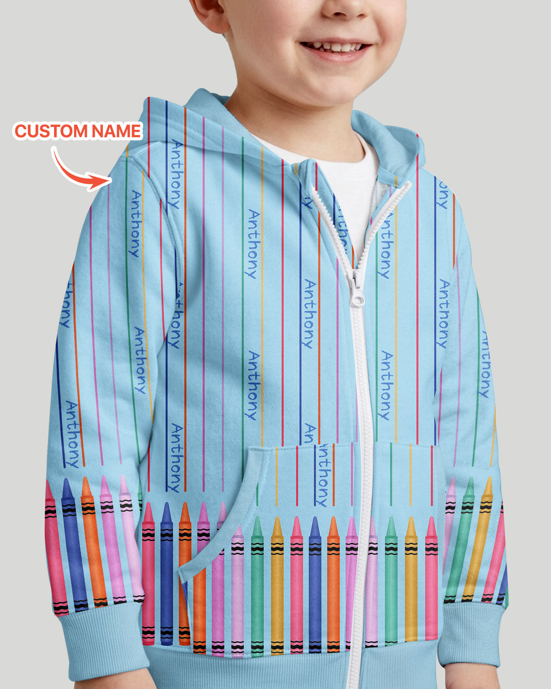 Custom Name Crayon Lines Bamboo Zip Hoodie