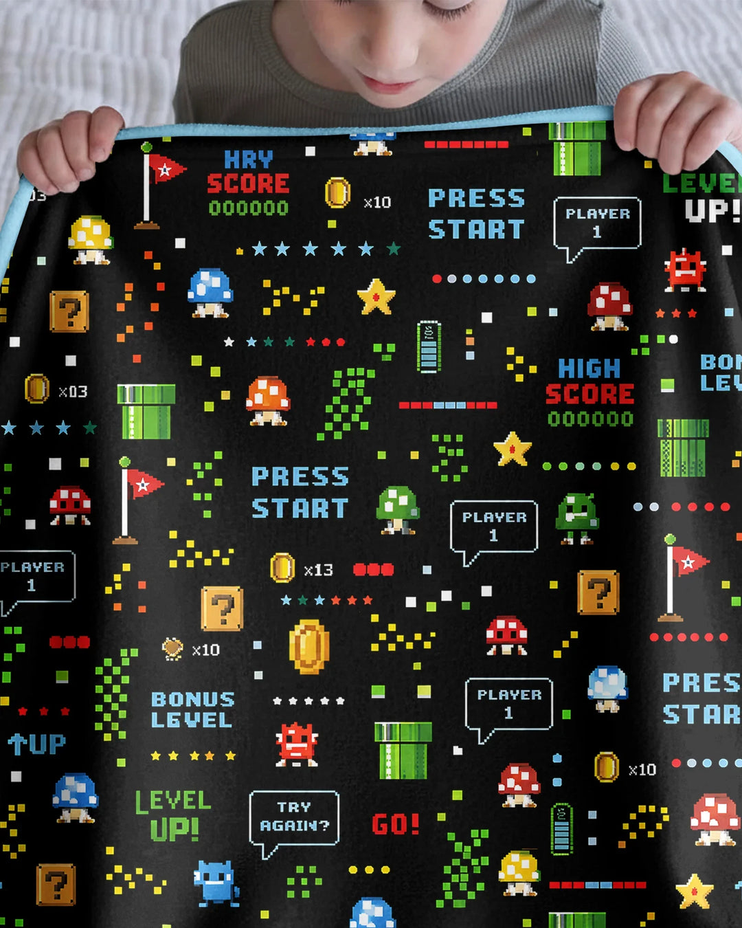 Pixel Game Lover Matching Bamboo Blanket