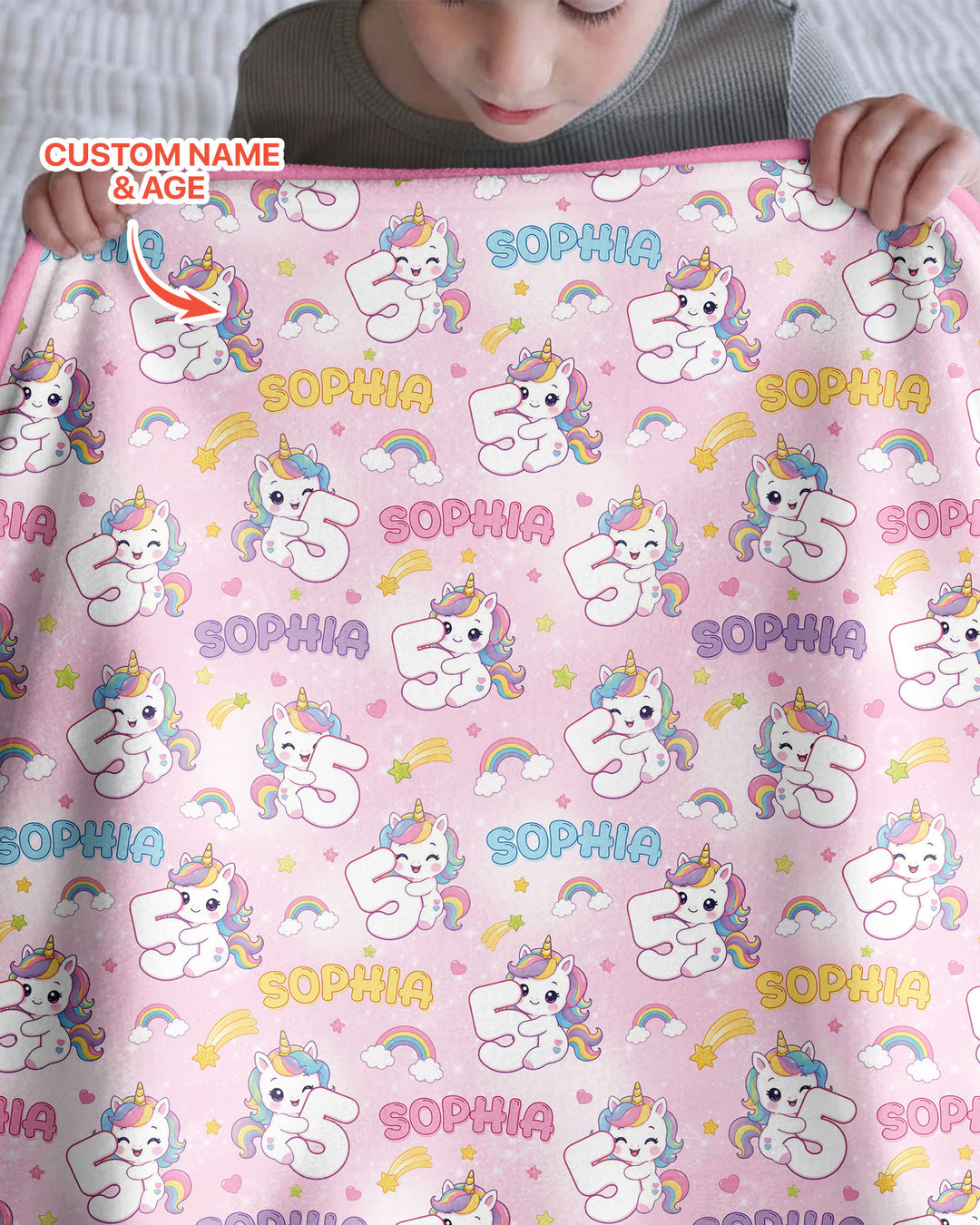 Custom Name Kawaii Unicorn Birthday Bamboo Blanket